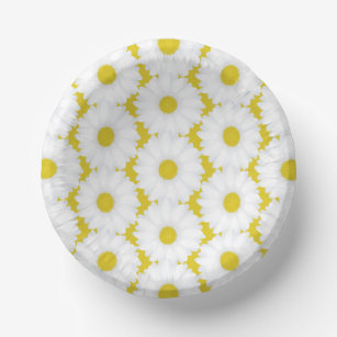 Yellow Groovy Retro Daisy Pattern for Baby Shower Paper Bowls