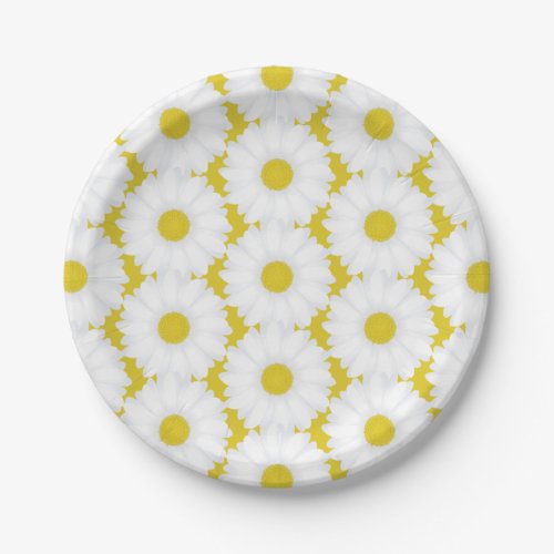 Yellow Groovy Retro Daisy Pattern for Baby Shower Paper Plates