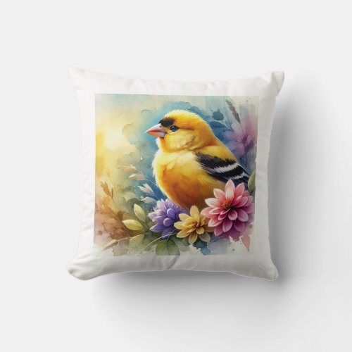 Yellow Grosbeak in a Serene Nature 040724AREF102 _ Throw Pillow