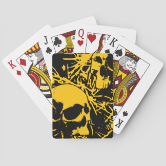 Yellow Grunge Skulls Poker Cards
