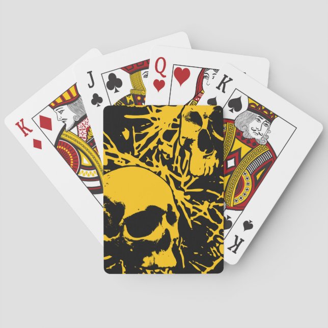 Yellow Grunge Skulls Poker Cards (Back)