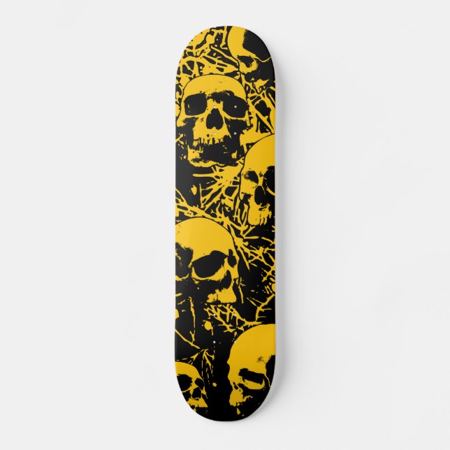 Yellow Grunge Skulls Skateboard (Front)