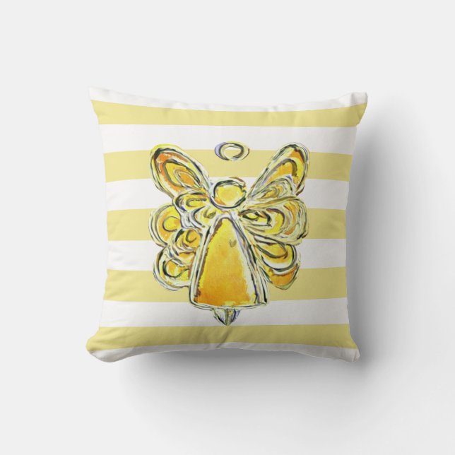 Yellow Guardian Angel Art Striped Pillow (Front)