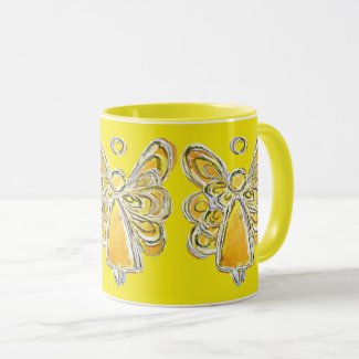 Yellow Guardian Angel Custom Art Coffee Mug Cup