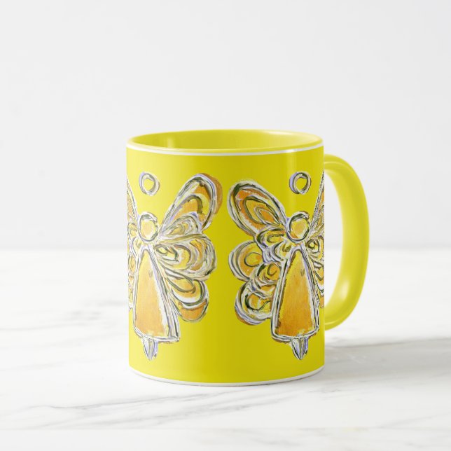 Yellow Guardian Angel Custom Art Coffee Mug Cup (Front Right)