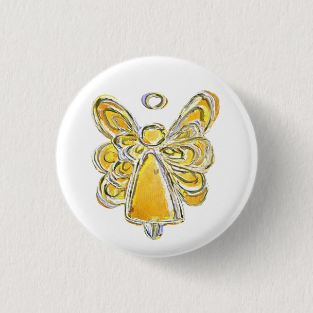 Yellow Guardian Angel Custom Holiday Pin Button (Front)
