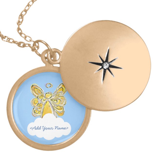 Yellow Guardian Angel Series Cloud Custom Locket Necklace (Front)