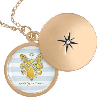 Yellow Guardian Angel With Stripes Gold Lockets
