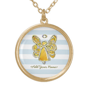 Yellow Guardian Angel With Stripes Gold Necklaces