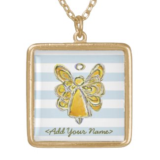 Yellow Guardian Angel With Stripes Gold Necklaces