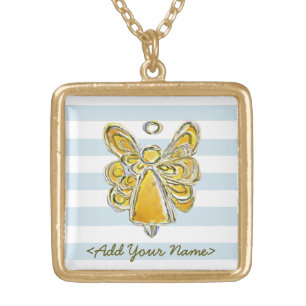 Yellow Guardian Angel With Stripes Gold Necklaces
