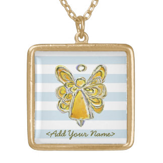 Yellow Guardian Angel With Stripes Gold Necklaces