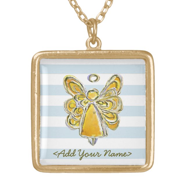 Yellow Guardian Angel With Stripes Gold Necklaces (Front)