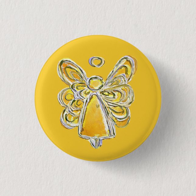 Yellow Guardian Holiday Angel Custom Button Pins (Front)