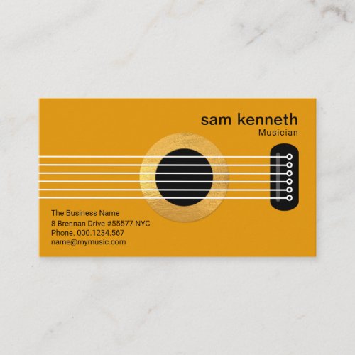 Yellow Guitar Gold Sound Hole Music Teacher Business Card