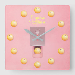 Yellow Gumball Dispenser Square Wall Clock