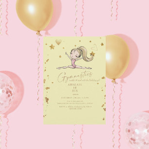 Yellow Gymnastics Tumble & Twirl Birthday Party Invitation