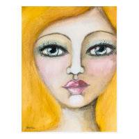 Yellow Hair Girl Painting Fun Cute Whimsical Art Postcard