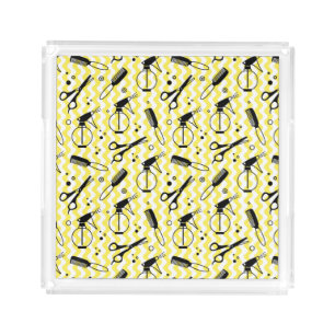 Yellow Hairdresser Tool Pattern Acrylic Tray