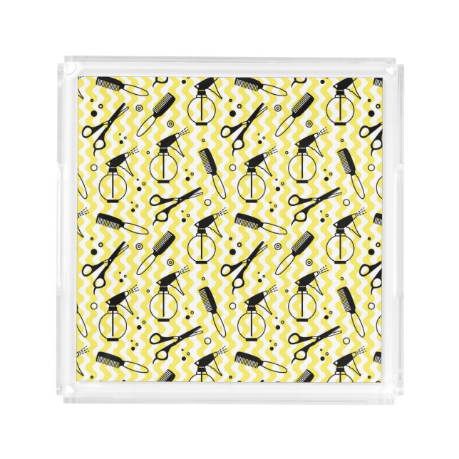 Yellow Hairdresser Tool Pattern Acrylic Tray (Front)