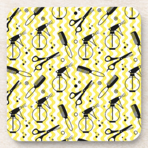 Yellow Hairdresser Tool Pattern Beverage Coaster