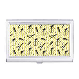 Yellow Hairdresser Tool Pattern Business Card Case