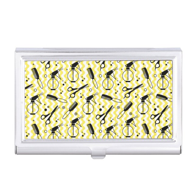 Yellow Hairdresser Tool Pattern Business Card Case (Front)