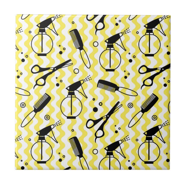 Yellow Hairdresser Tool Pattern Ceramic Tile (Front)