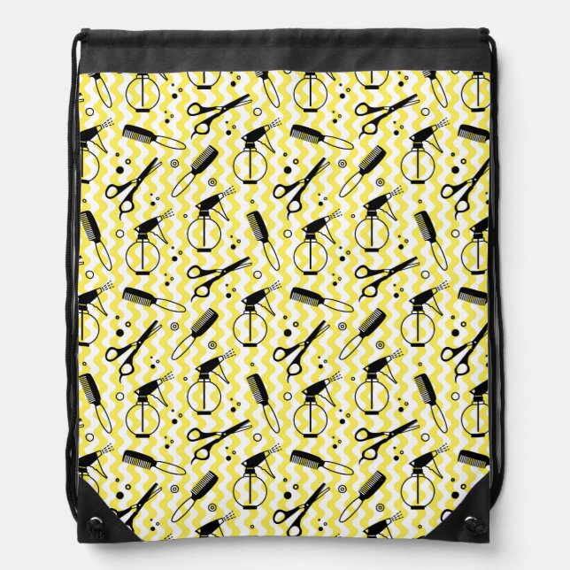 Yellow Hairdresser Tool Pattern Drawstring Bag (Front)