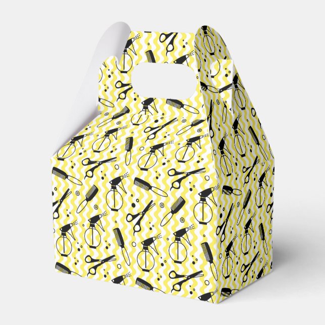 Yellow Hairdresser Tool Pattern Favor Boxes (Front Side)
