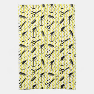 Yellow Hairdresser Tool Pattern Kitchen Towel
