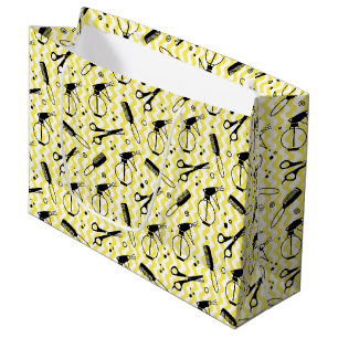 Yellow Hairdresser Tool Pattern Large Gift Bag