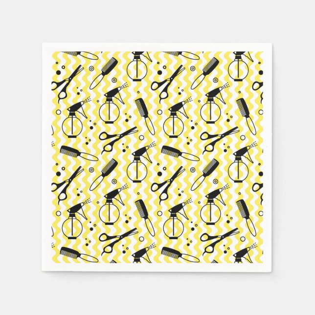 Yellow Hairdresser Tool Pattern Napkins (Front)