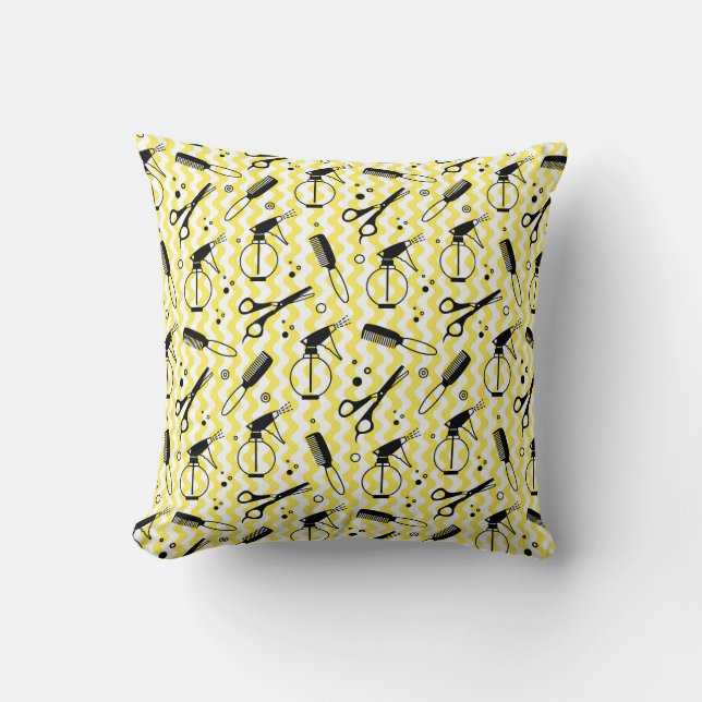Yellow Hairdresser Tool Pattern Throw Pillow (Front)