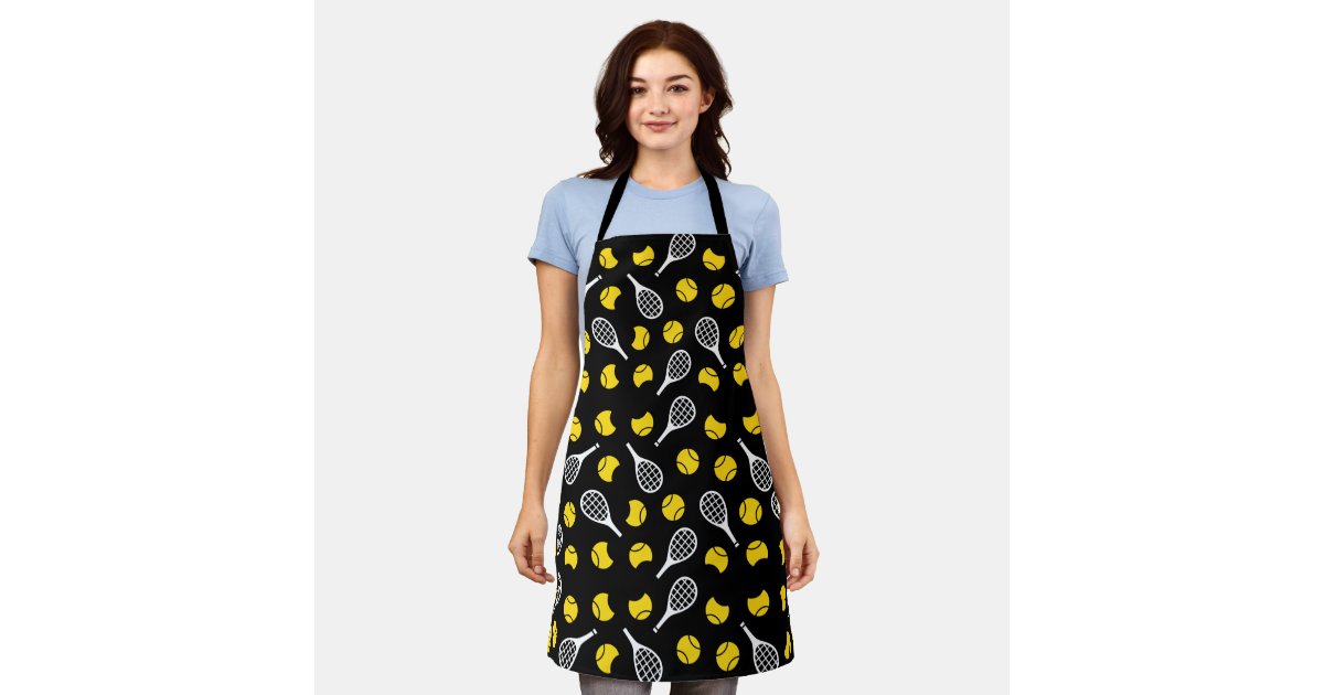 Yellow Half Tennis Balls and White Rackets Pattern Apron Zazzle