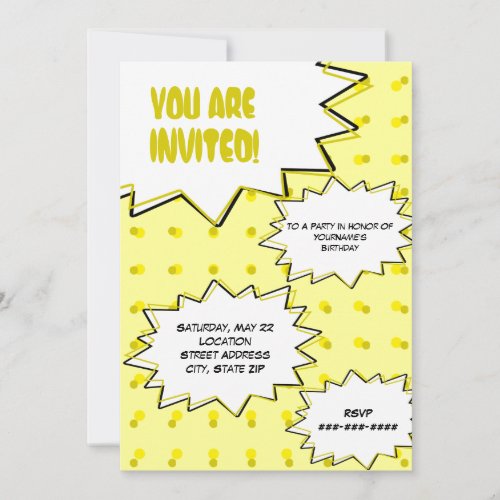Yellow Halftone Pop Art Comic Inspired Invitation