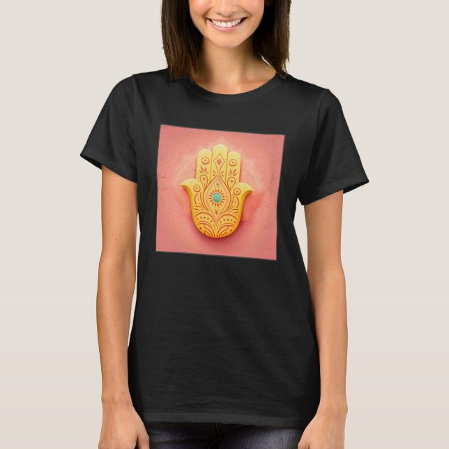 Yellow Hamsa Hand Illustration Pastel Color Women  T-Shirt (Front)