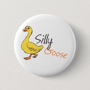 Yellow Hand Drawn Silly Goose Baby Goose Cartoon Pinback Button