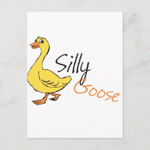 Yellow Hand Drawn Silly Goose Baby Goose Cartoon Postcard