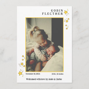 Yellow Hand-drawn Star Doodle Photo Birth  Announcement