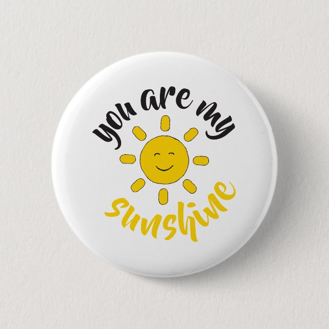 Yellow Hand Drawn Sun Hello Sunshine Image Sun Art Button (Front)