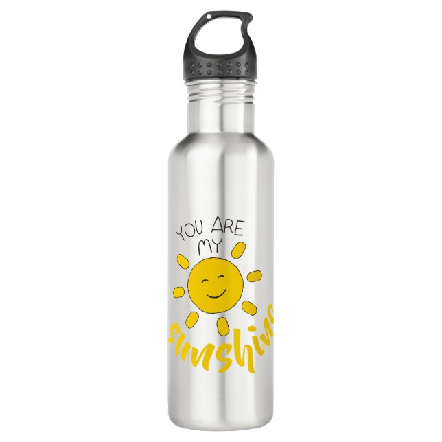 Yellow Hand Drawn Sun Hello Sunshine Image Sun Art Stainless Steel Water Bottle (Front)