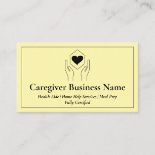 Yellow Hand Heart Minimal Caregiver Business Card