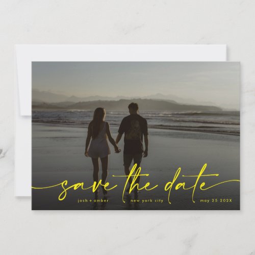 Yellow Hand written Modern Photo Sun Illuminating Save The Date