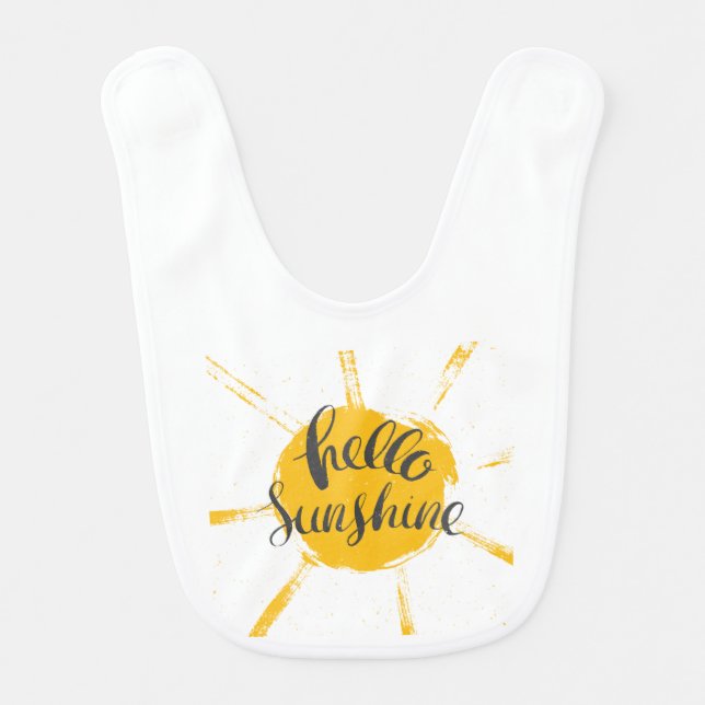 Yellow HandDrawn Sun Hello Sunshine Image Text Art Baby Bib (Front)