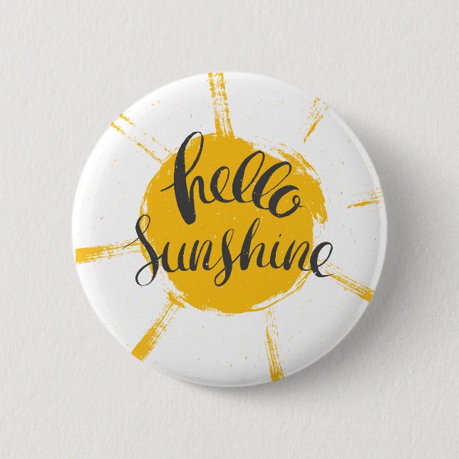 Yellow HandDrawn Sun Hello Sunshine Image Text Art Button (Front)