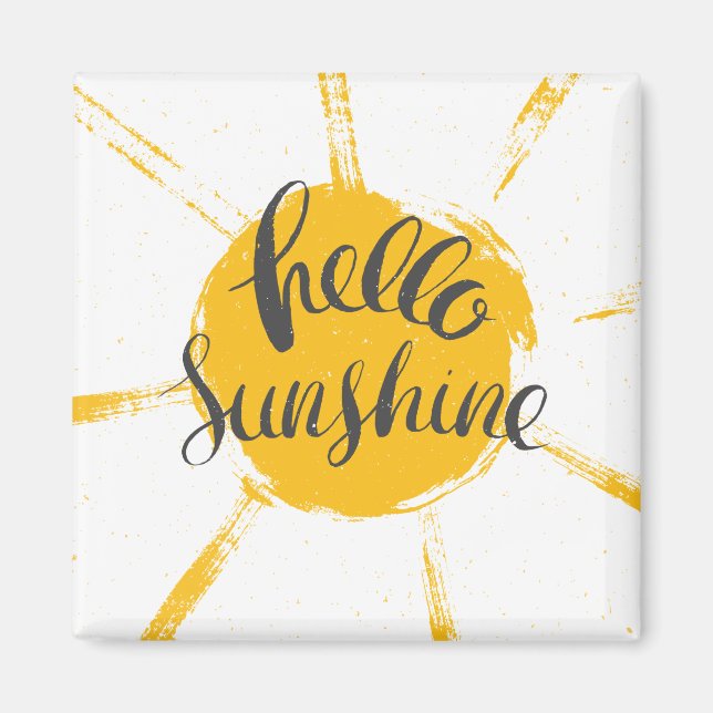 Yellow HandDrawn Sun Hello Sunshine Image Text Art Magnet (Front)