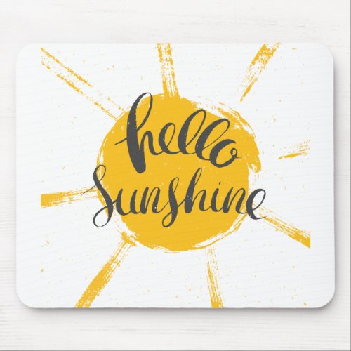 Yellow HandDrawn Sun Hello Sunshine Image Text Art Mouse Pad