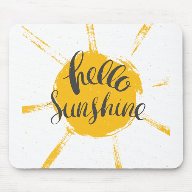 Yellow HandDrawn Sun Hello Sunshine Image Text Art Mouse Pad (Front)