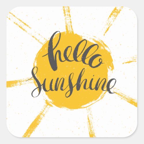 Yellow HandDrawn Sun Hello Sunshine Image Text Art Square Sticker